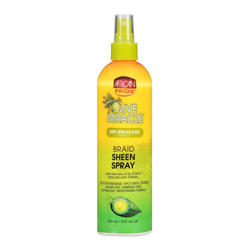 African Pride Olive Miracle Anti Breakage Formula Braid Sheen Hair Spray, 12 Oz